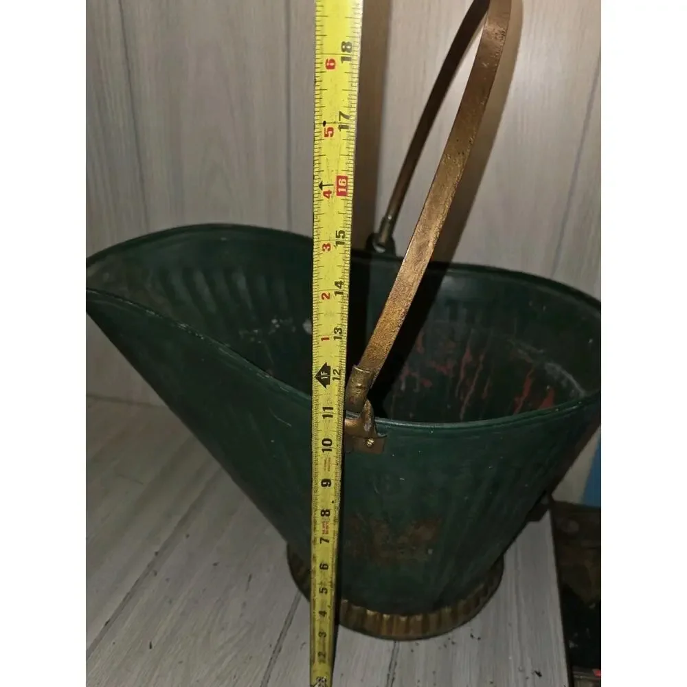 Antique Galvanized Rustic Coal Ash Bucket Fireplace Scuttle Primitive Farmhouse